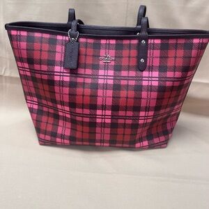 Coach Pink and Brown Tartan Tote
